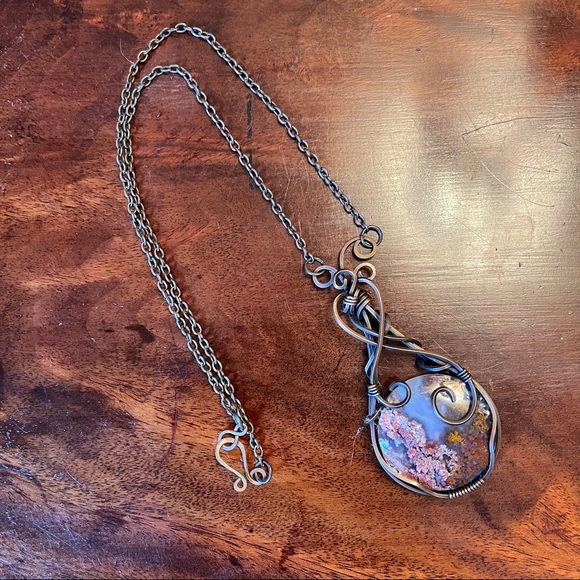 Artisan Jewelry - Copper Statement Necklace featuring Moss Agate